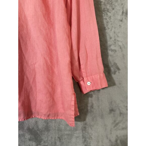 J Jill Love Linen Blouse Shirt Coral Womens Sz Medium Long Sleeve Classic - Picture 8 of 10